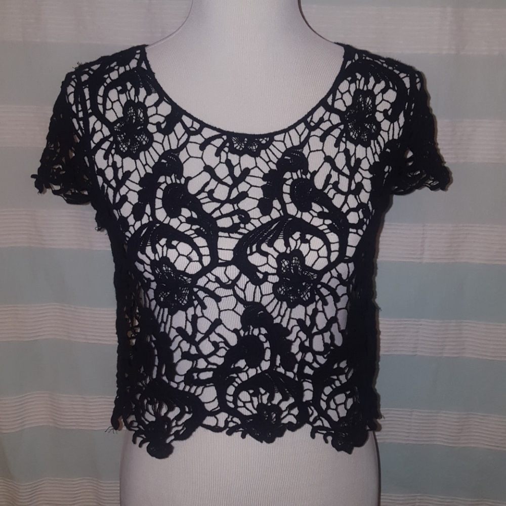 Black lace crop top